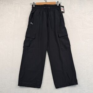 NWT Under Armour Pants Women's XS Black Cargo High Waist Wide Leg Parachute